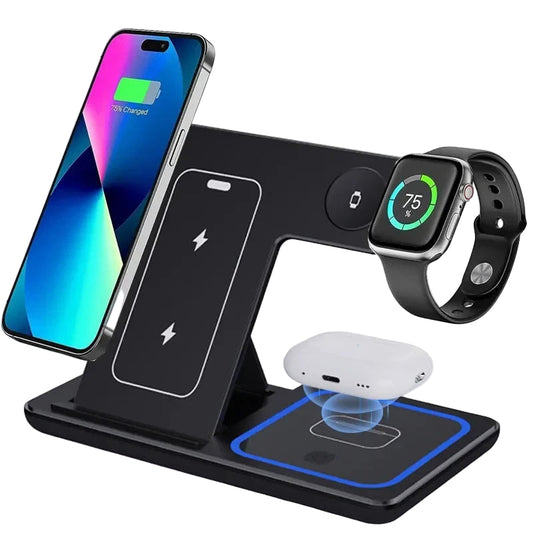 15W 3 In 1 LED Fast Wireless Charger Stand Foldable Charging Station