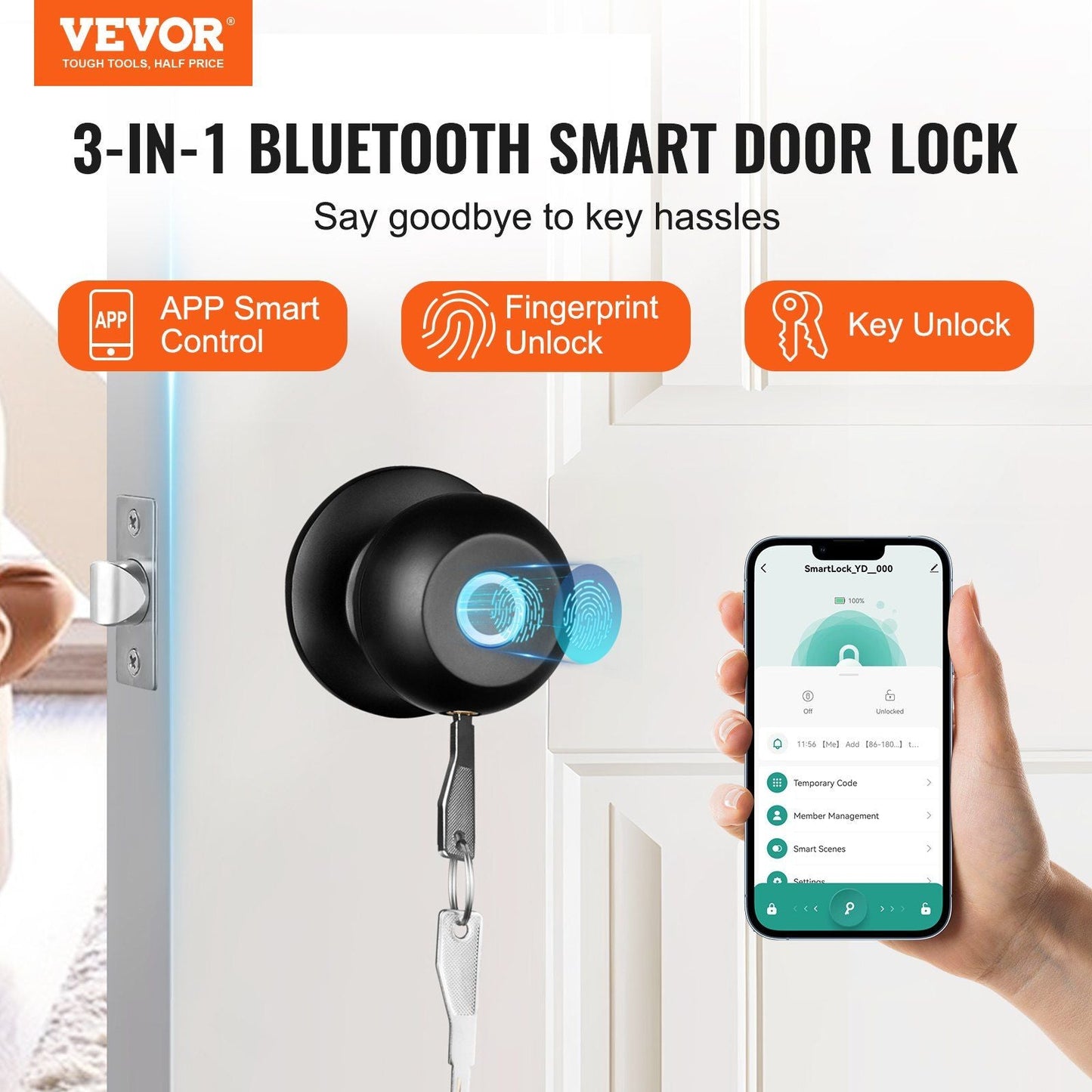 Smart Door Knob, Biometric Door Lock Bluetooth Smart Lock,