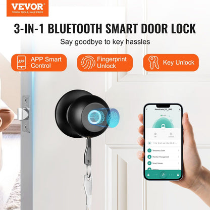 Smart Door Knob, Biometric Door Lock Bluetooth Smart Lock,