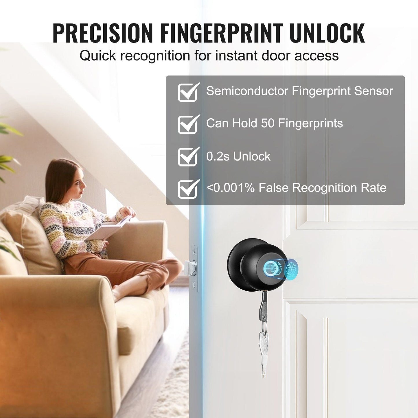 Smart Door Knob, Biometric Door Lock Bluetooth Smart Lock,